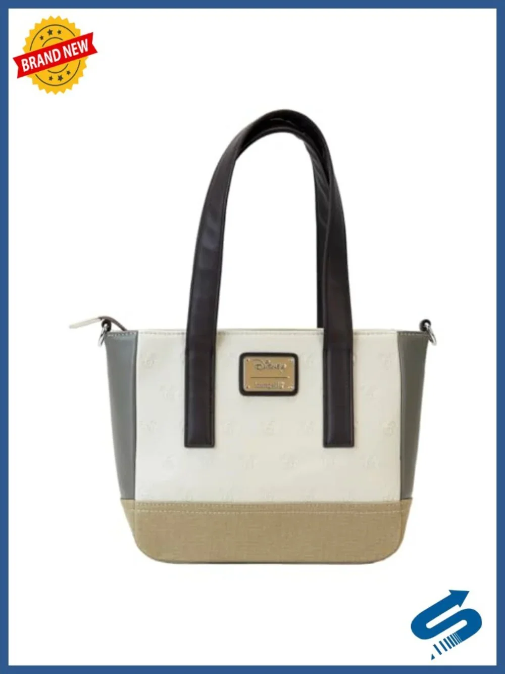 Faux Leather and Canvas Mini Tote Bag with Adjustable Straps